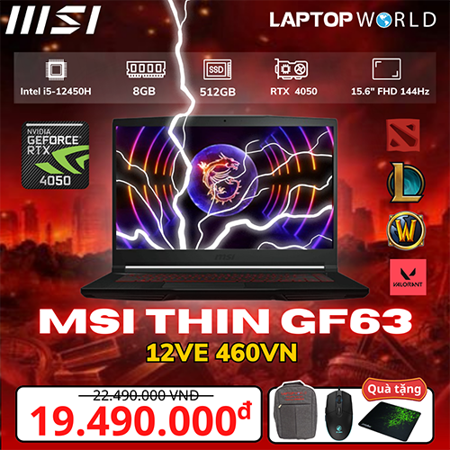 MSI Thin GF63 12VE 460VN Laptop gaming quốc dân với hiệu năng mạnh mẽ trong tầm giá ấn tượng