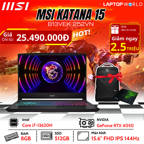 MSI Katana 15 B13VEK 252VN laptop gaming cấu hình khủng, giá tầm trung