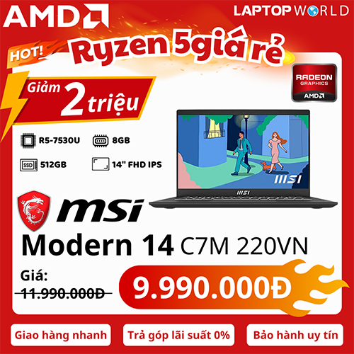 MSI Modern 14 C7M 220VN (2023) laptop chip AMD có mọi thứ mà giá chưa tới 10 triệu đồng