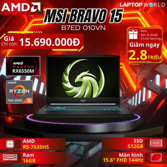MSI Bravo 15 B7ED 010VN: Laptop Gaming chip AMD 15 Triệu đáng mua nhất tháng 3 này