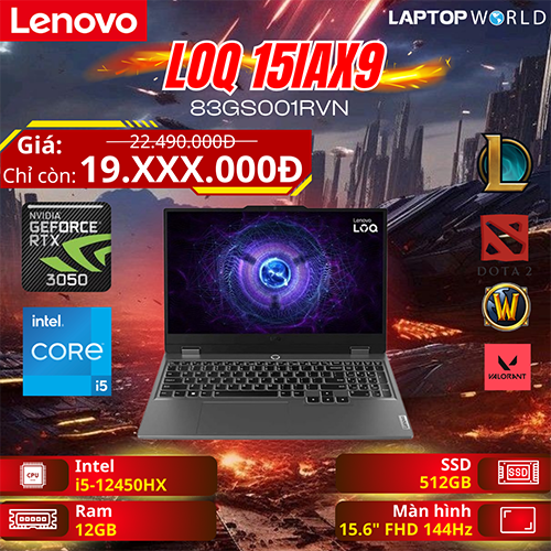 Lenovo LOQ 15IAX9 83GS001RVN: Laptop gaming đi kèm sẵn 12GB RAM, TOÀN DIỆN trong tầm giá