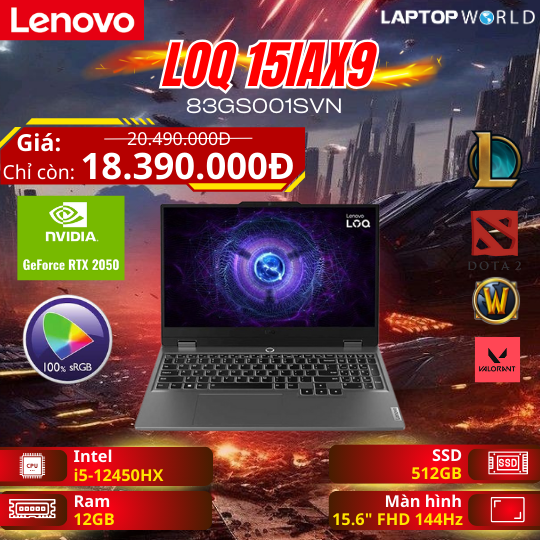 Lenovo LOQ 15IAX9 83GS001SVN: Laptop Gaming Đồ hoạ RẺ NHẤT 2024 (18 triệu) 100% sRGB